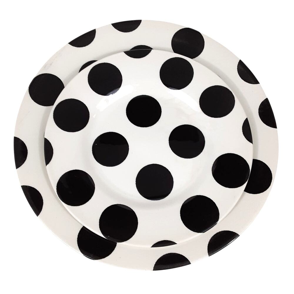 Royal Stafford England Monochrome Polka Dots Place Setting 2pc 11 & 8.5in Plates
